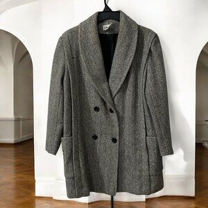 Herman Kay Gray  Herringbone Wool‎ Blend Double Breasted Coat XL